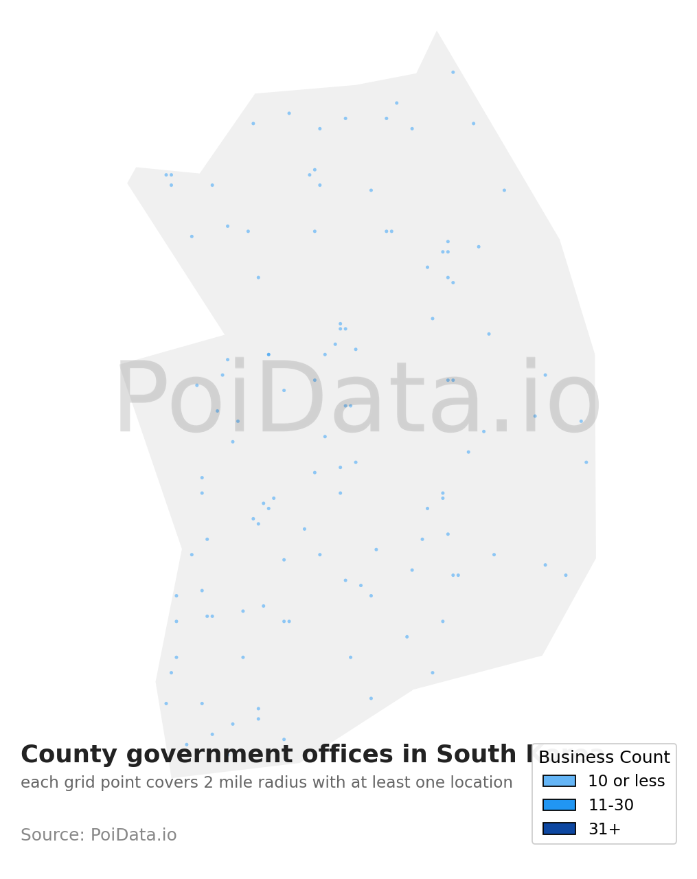 County government office density map for South Korea
