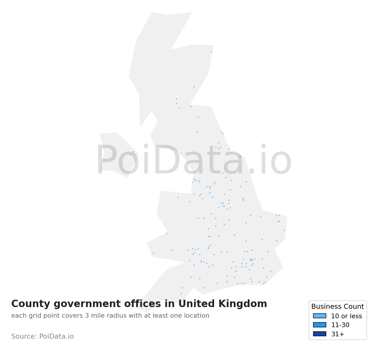 County government office density map for United Kingdom