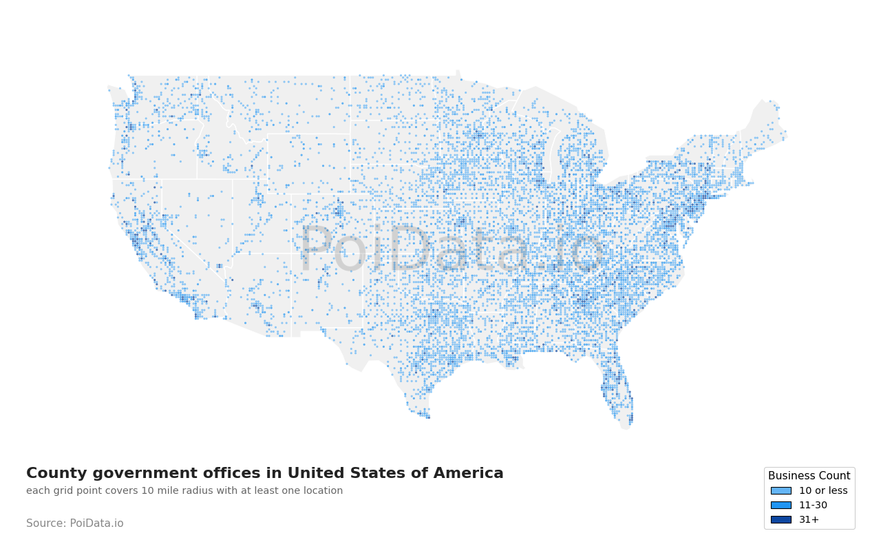 County government office density map for Tennessee, United States