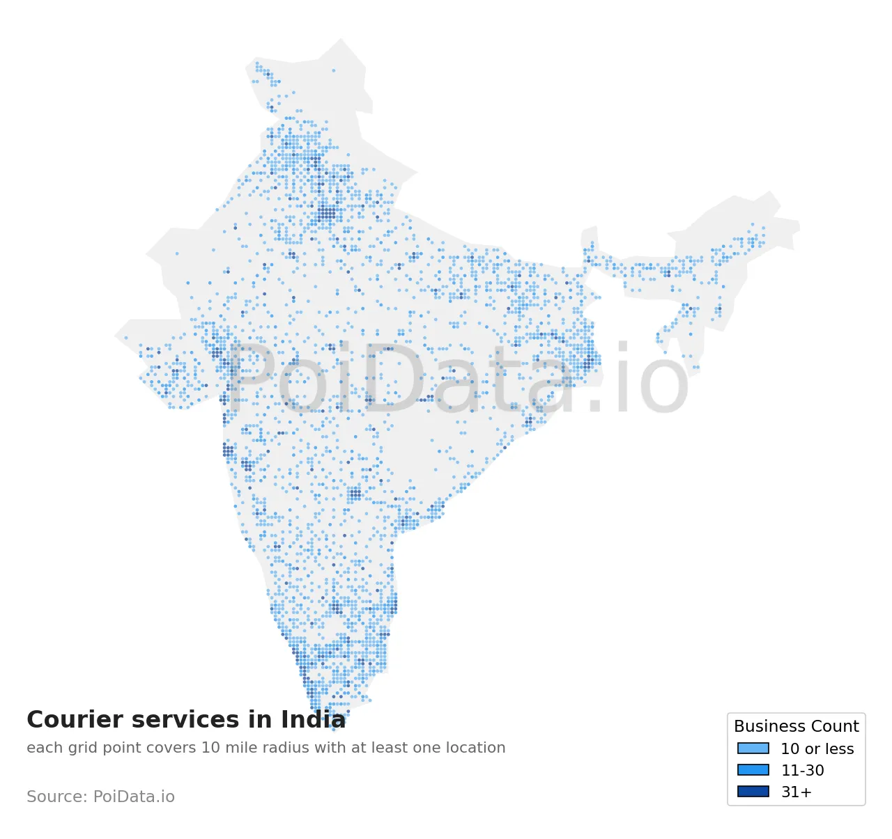 Courier service density map for India