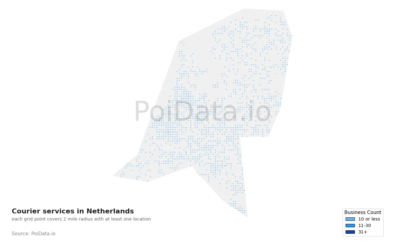 Courier service density map for Netherlands
