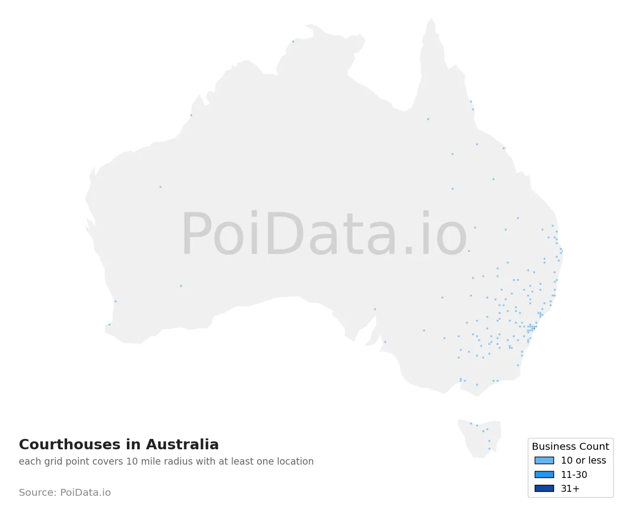 Courthouse density map for Australia