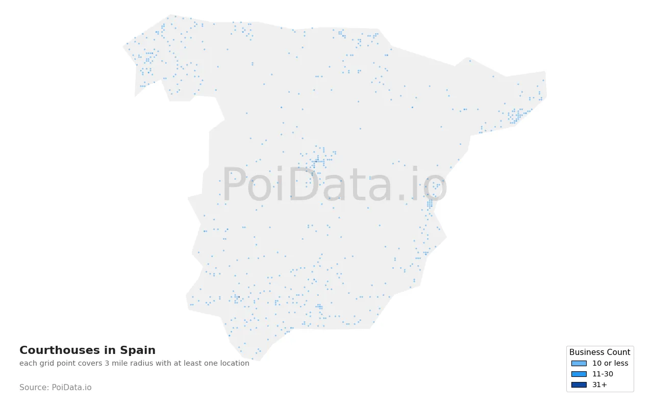 Courthouse density map for Spain