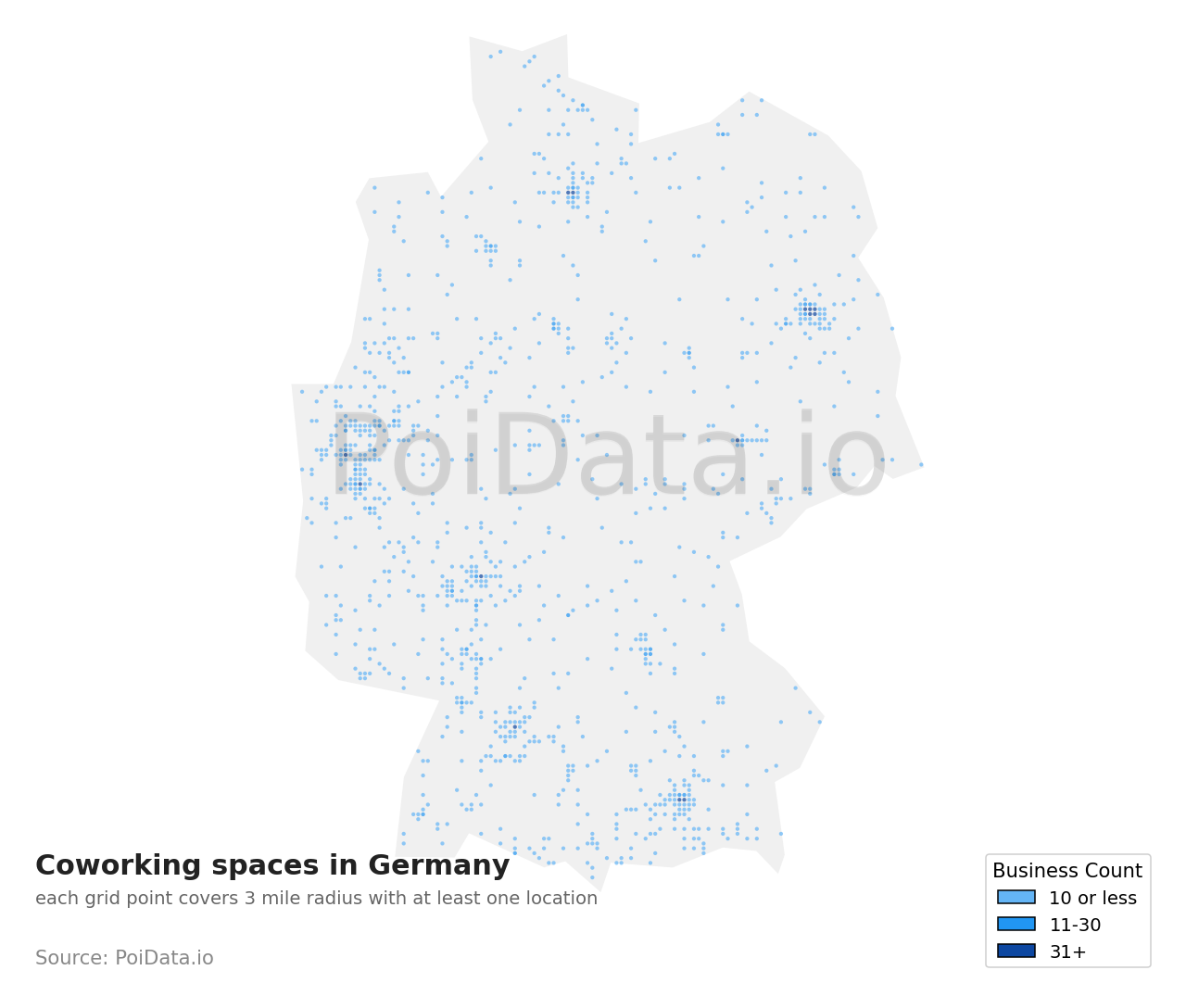 Coworking space density map for Germany