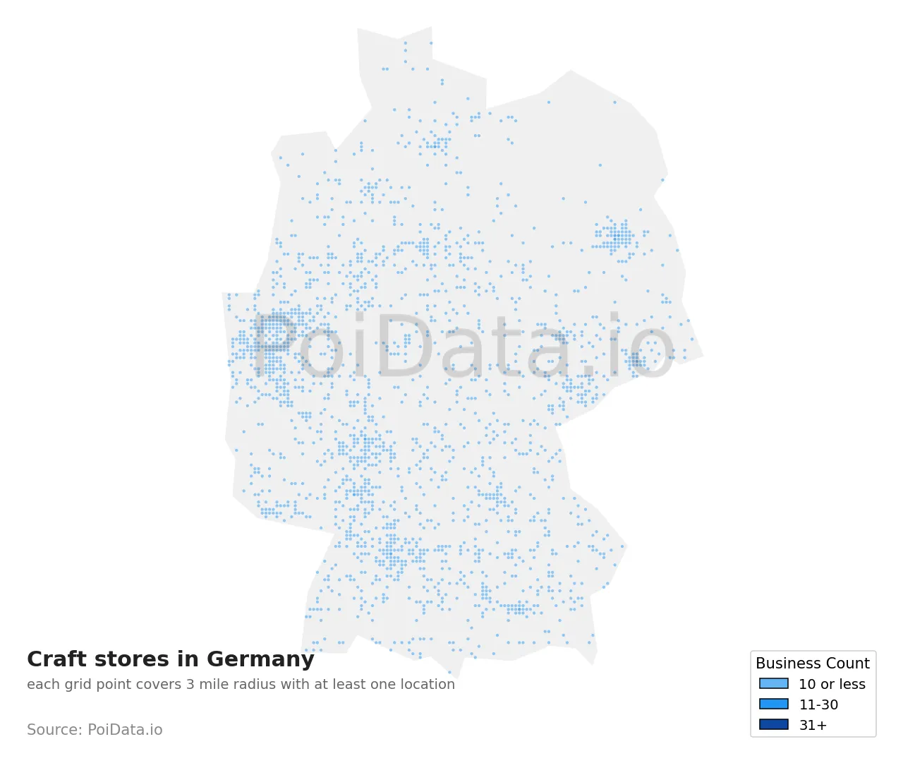 Craft store density map for Germany