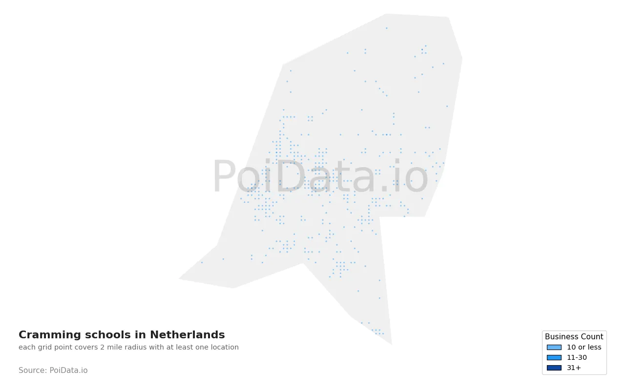 Cramming school density map for Netherlands