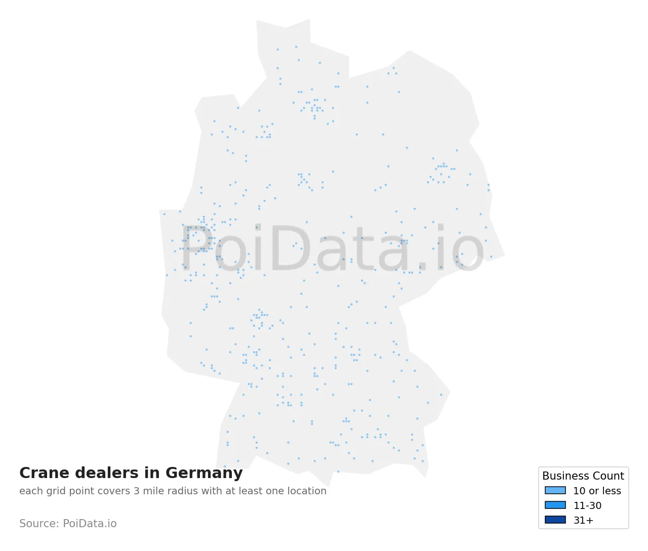 Crane dealer density map for Germany