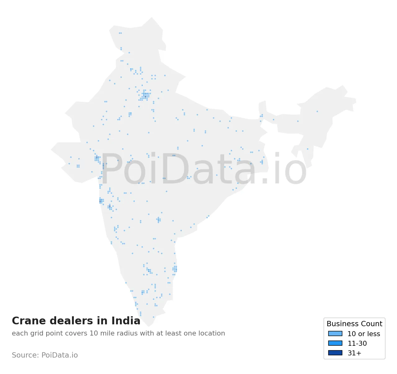 Crane dealer density map for India