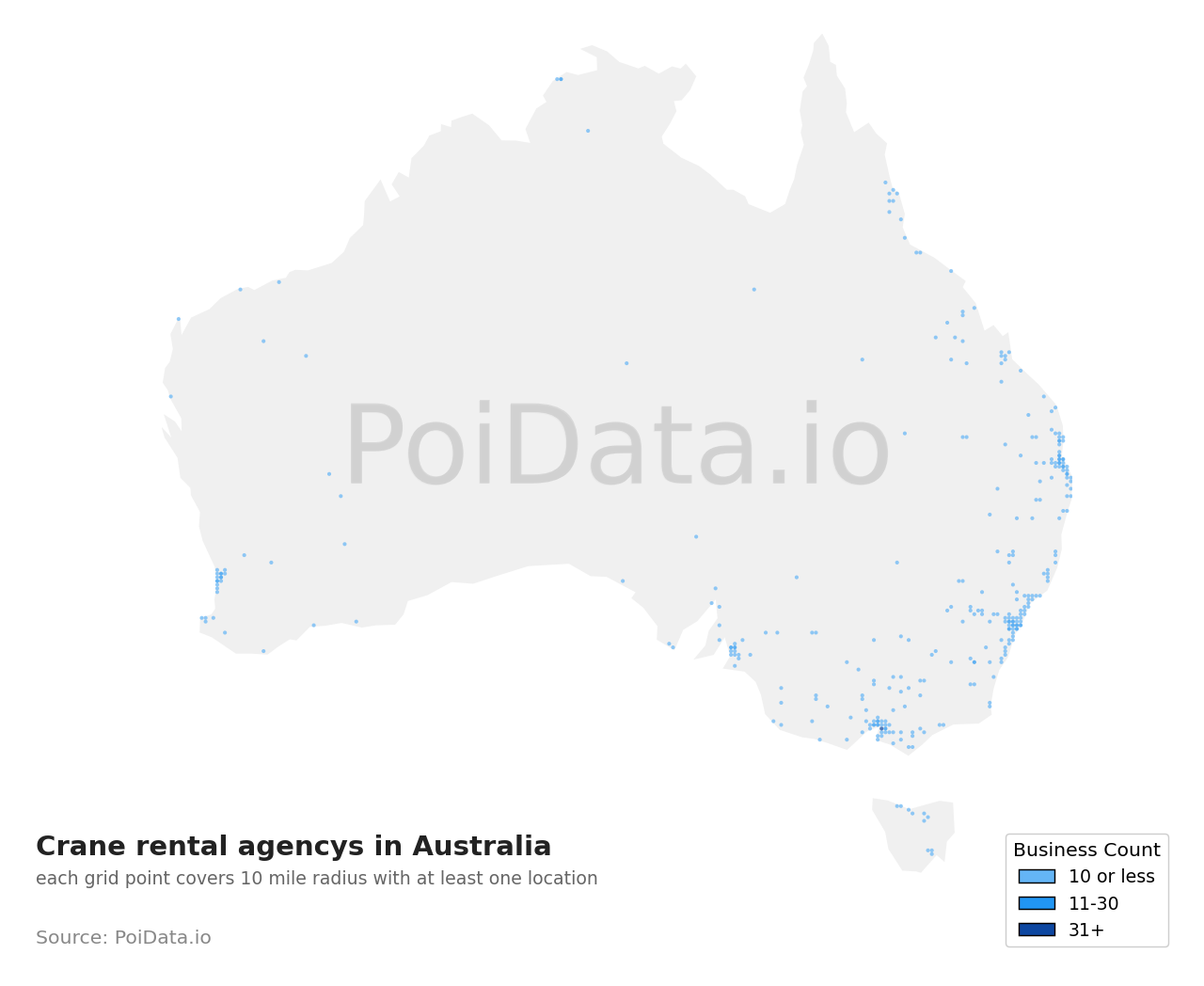 Crane rental agency density map for Victoria, Australia