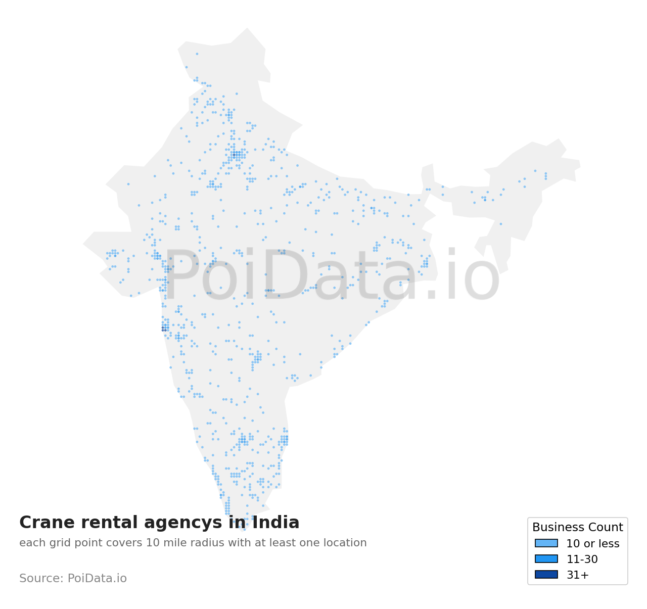 Crane rental agency density map for India