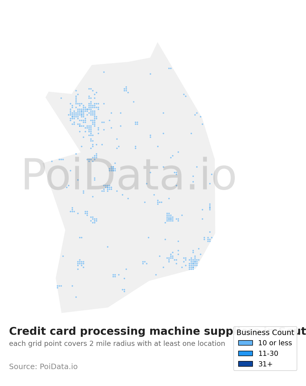 Credit card processing machine supplier density map for South Korea
