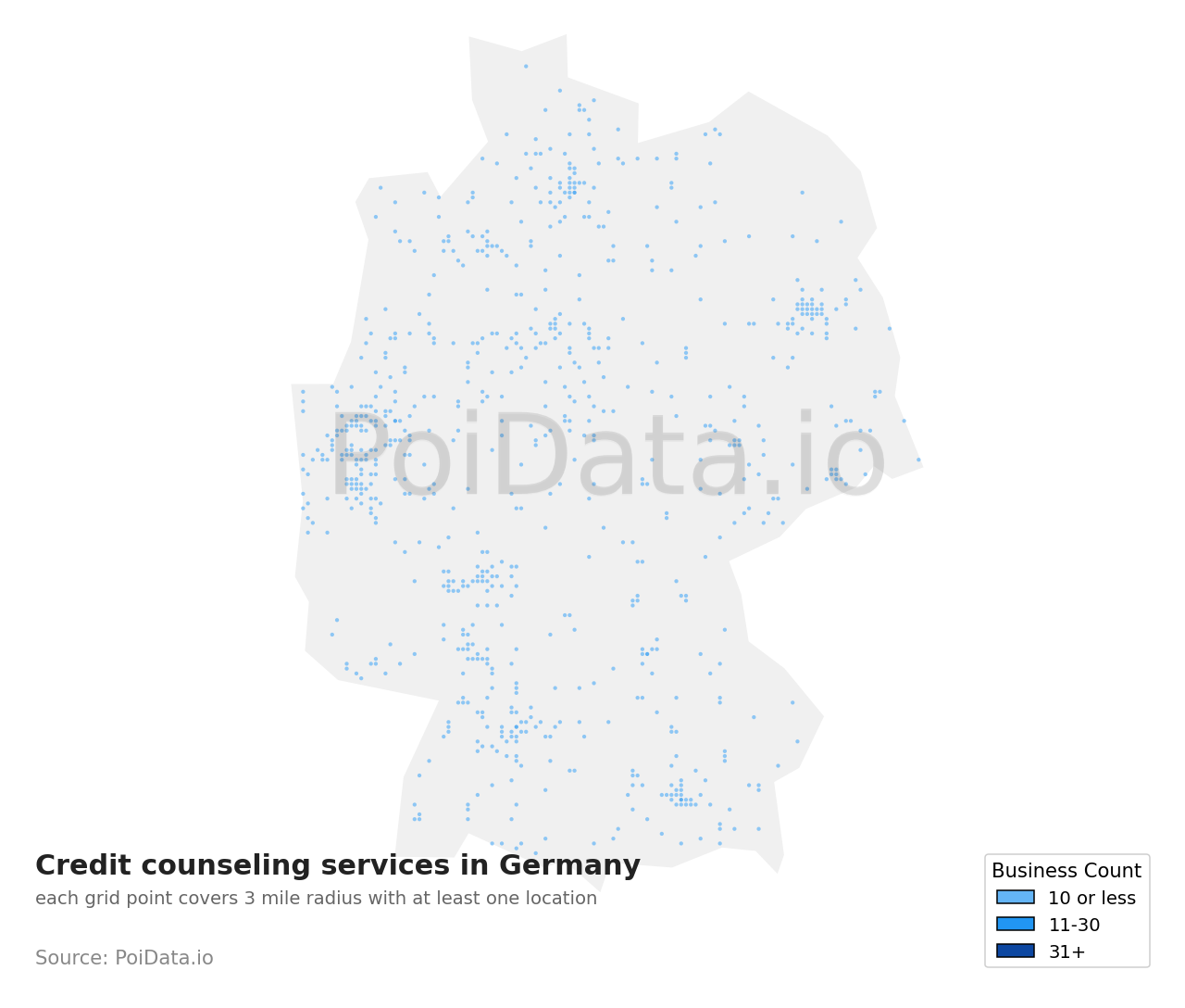Credit counseling service density map for Germany