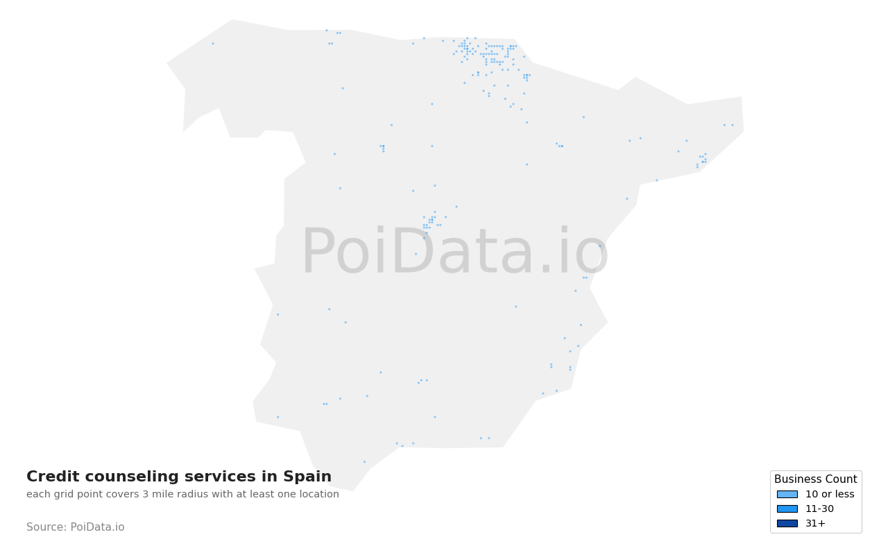Credit counseling service density map for Spain