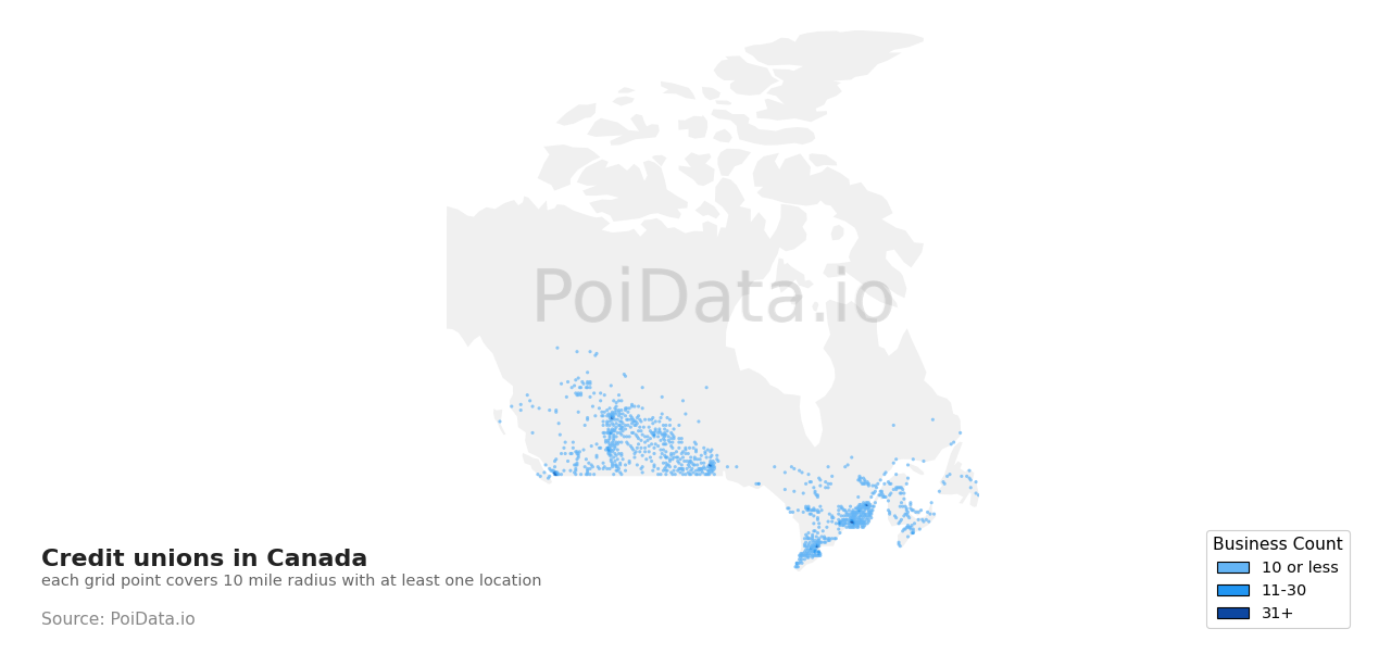 Credit union density map for Canada