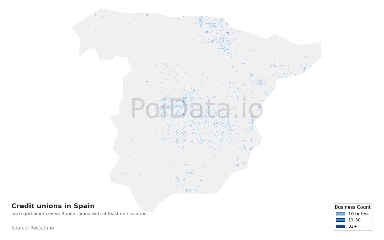 Credit union density map for Spain