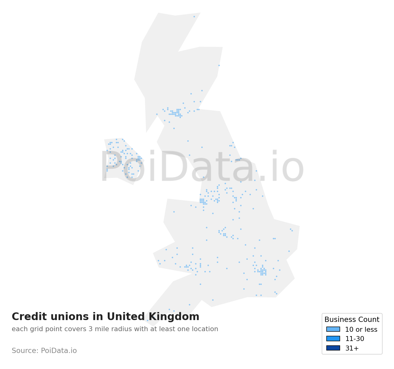 Credit union density map for United Kingdom