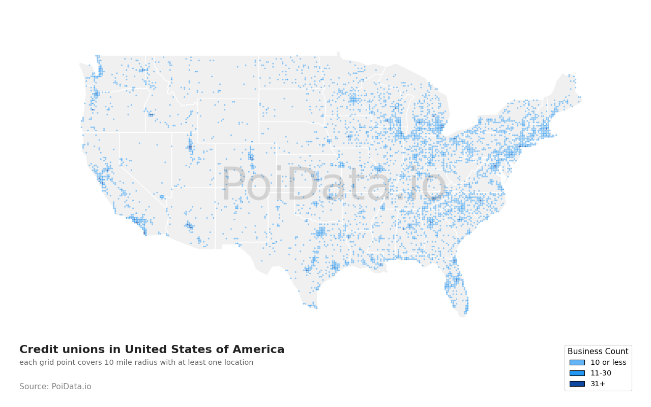 Credit union density map for United States