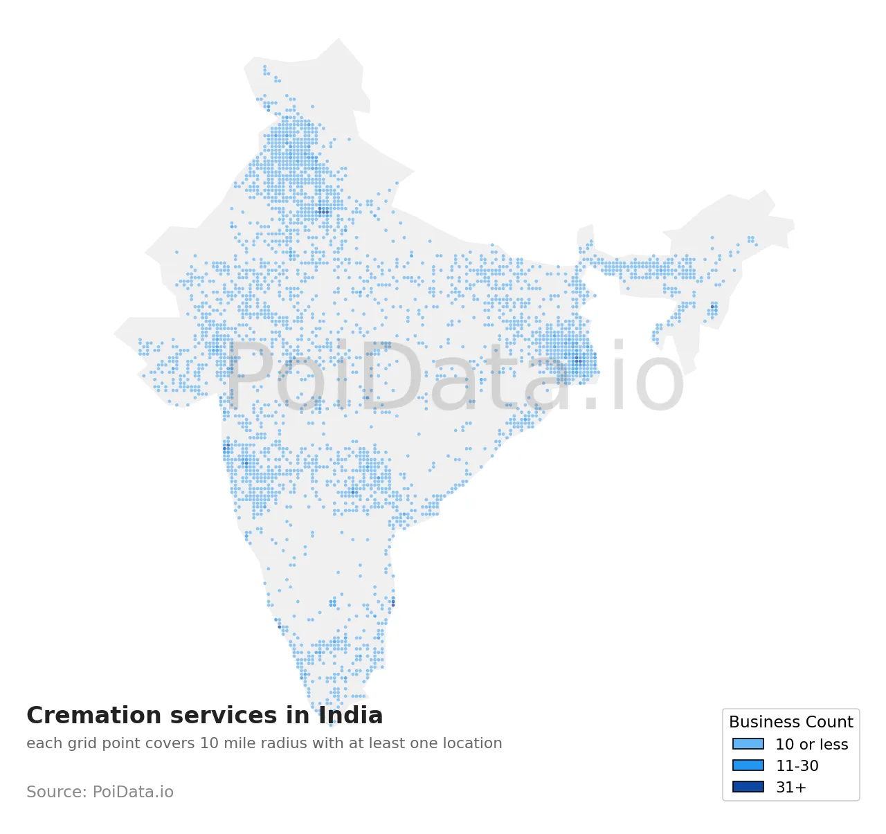 Cremation service density map for India