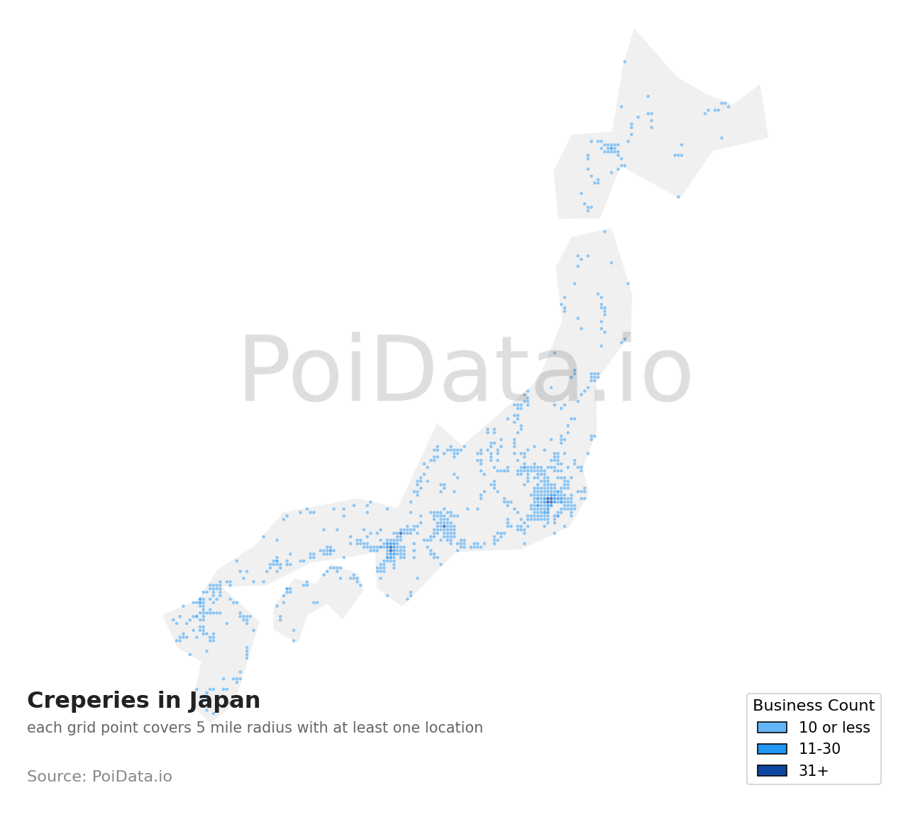 Creperie density map for Tokyo, Japan