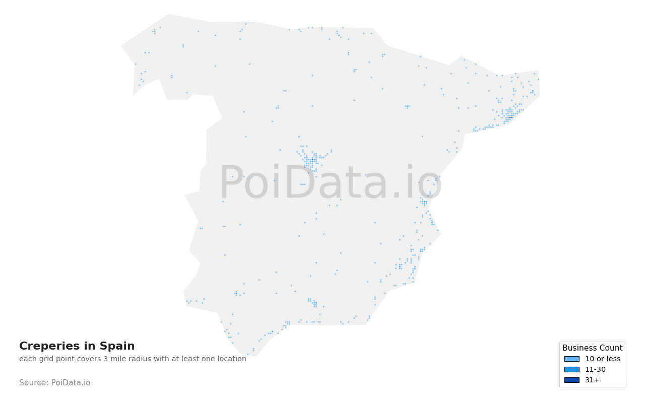 Creperie density map for Spain