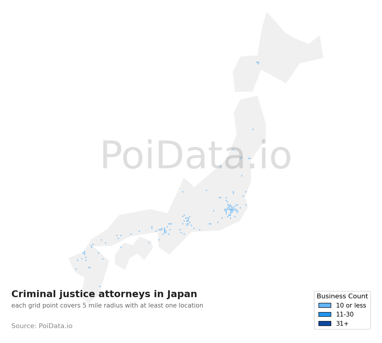 Criminal justice attorney density map for Hiroshima, Japan