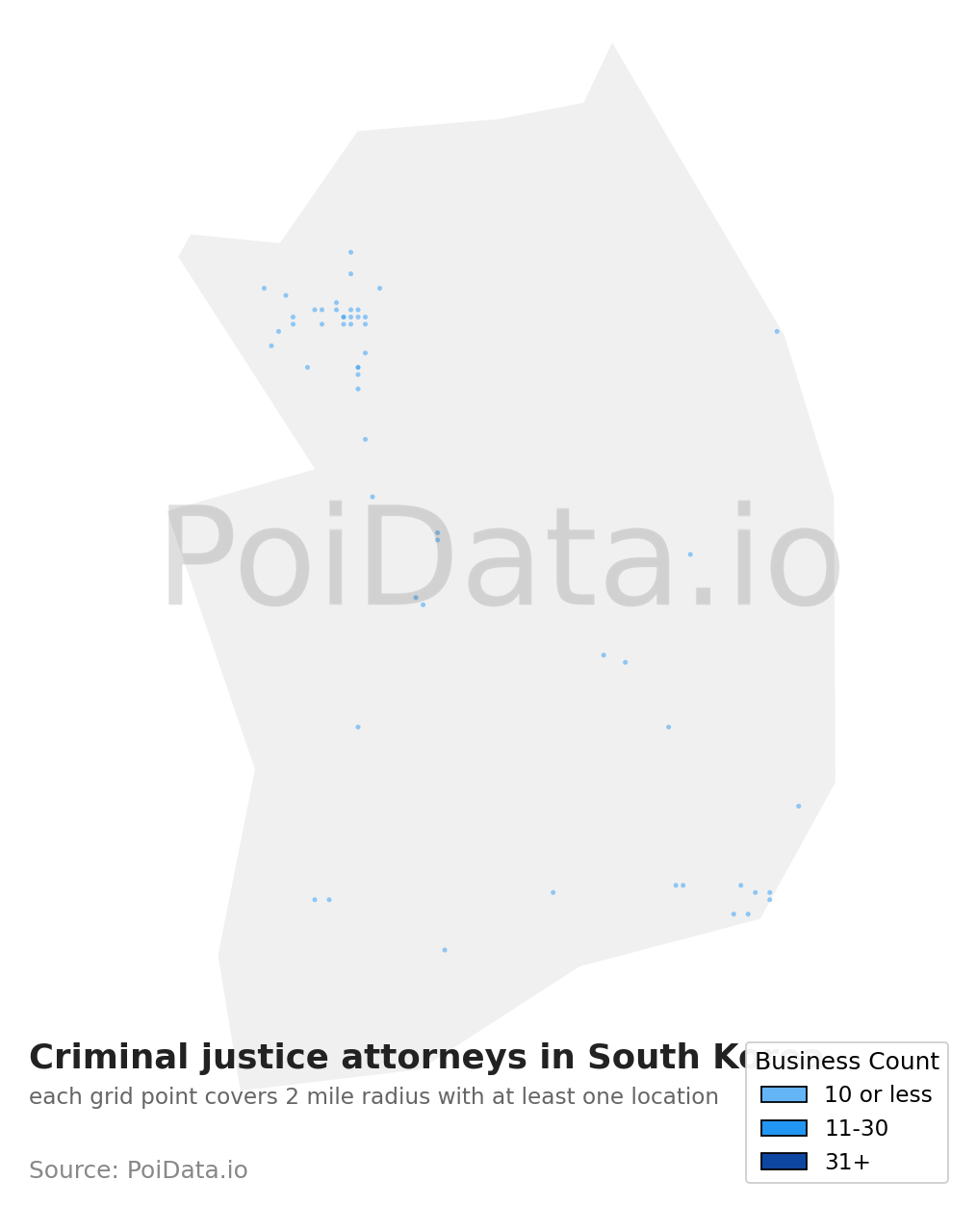 Criminal justice attorney density map for South Korea
