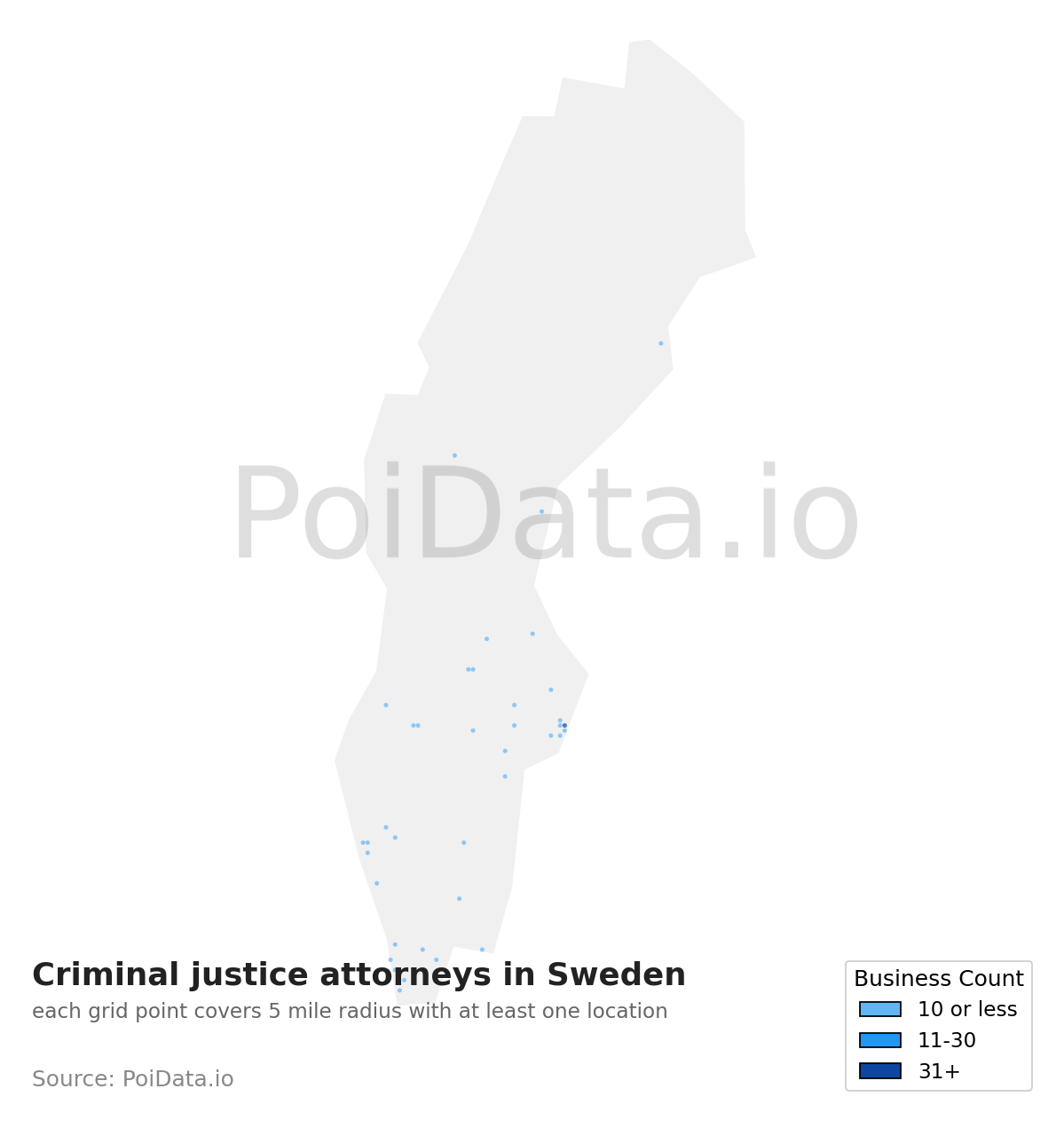 Criminal justice attorney density map for Sweden