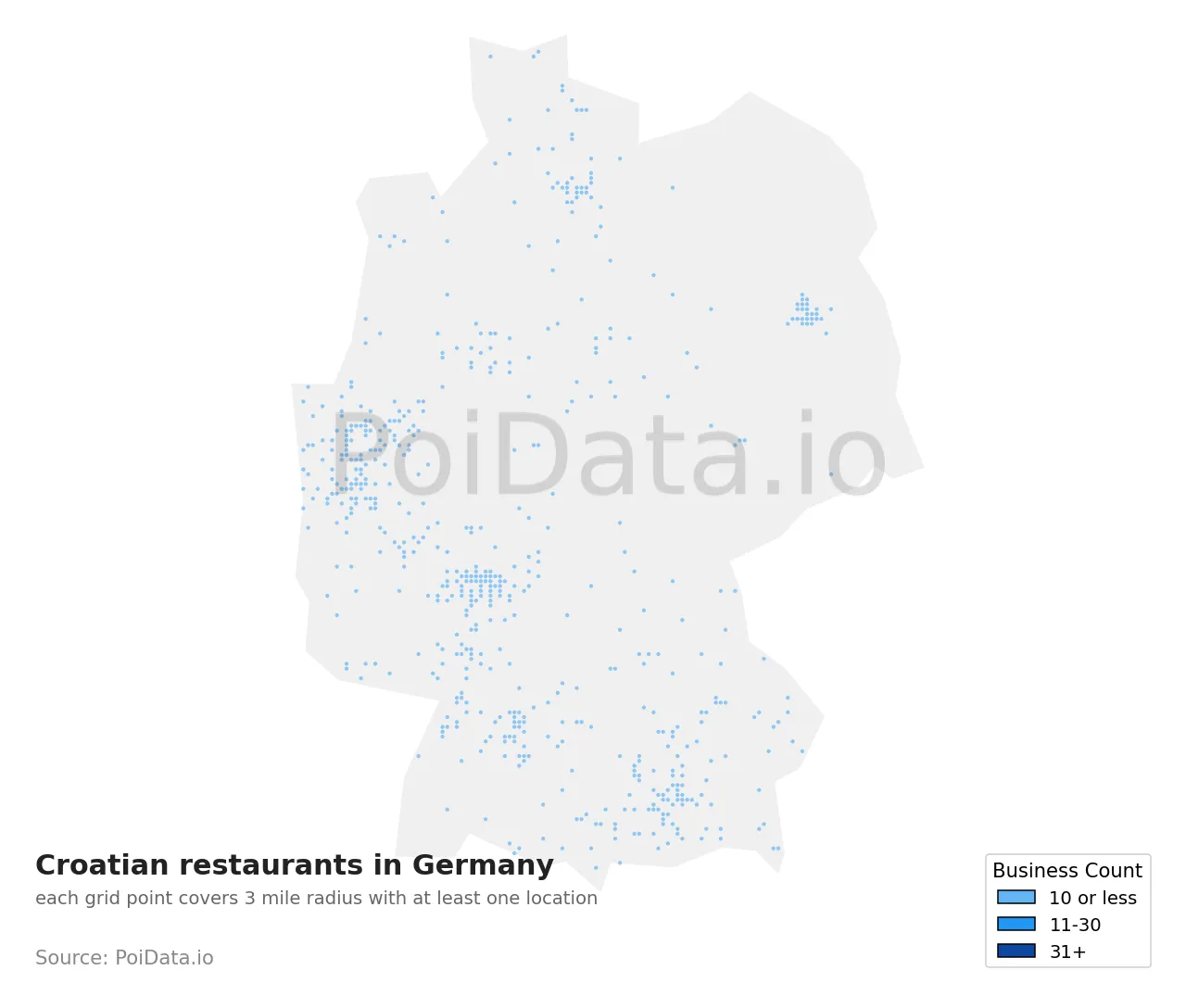 Croatian restaurant density map for Germany