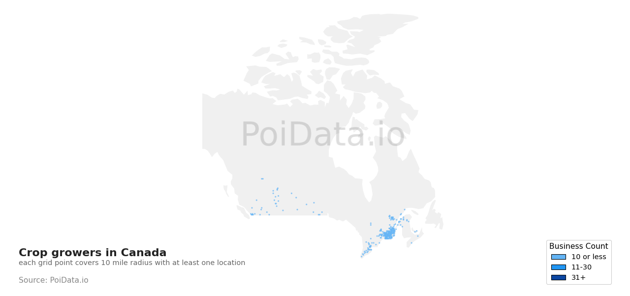 Crop grower density map for Saskatchewan, Canada