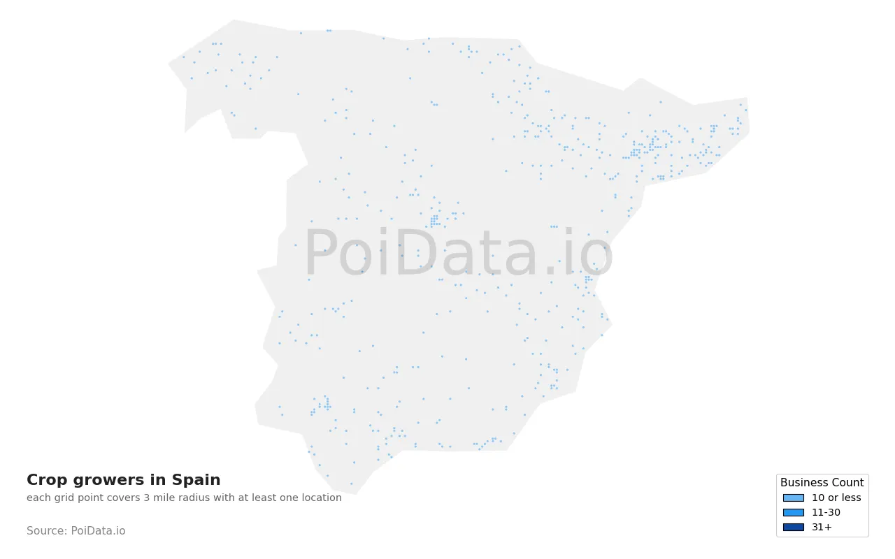 Crop grower density map for Spain