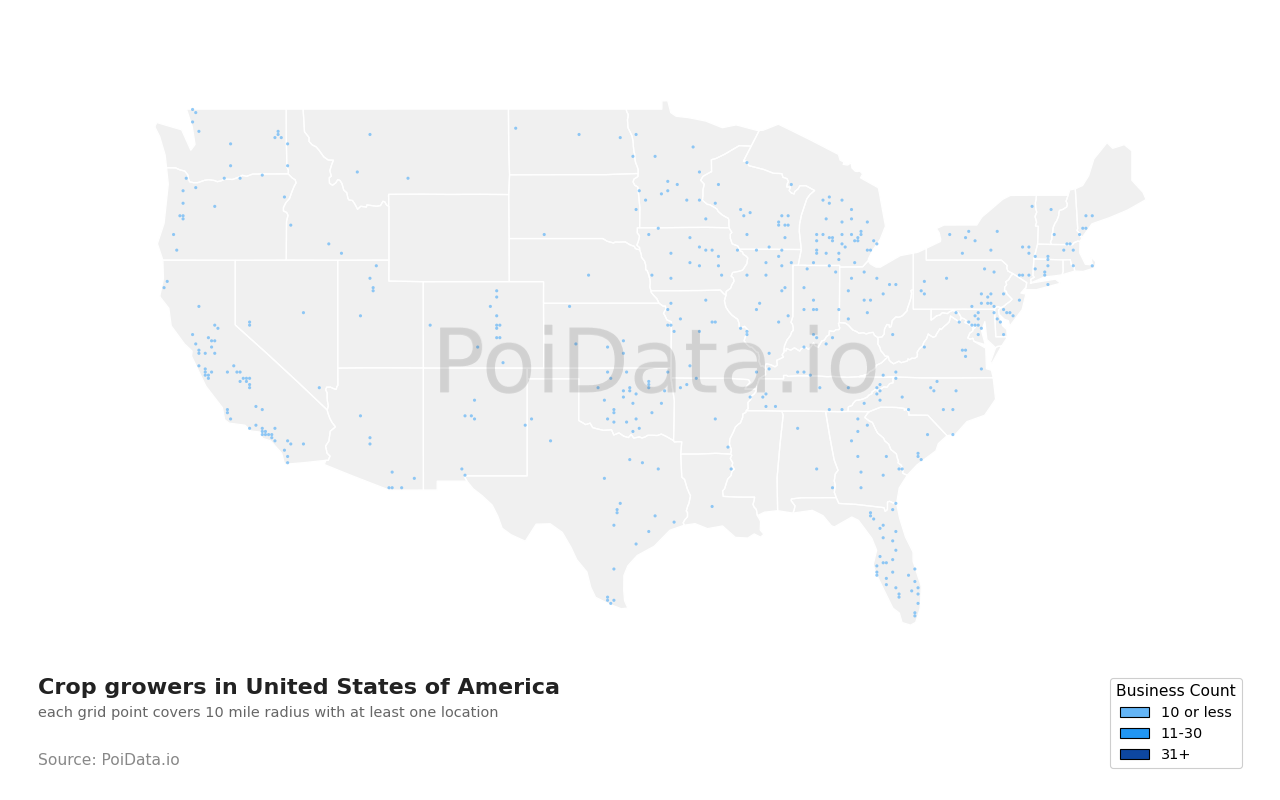Crop grower density map for Florida, United States