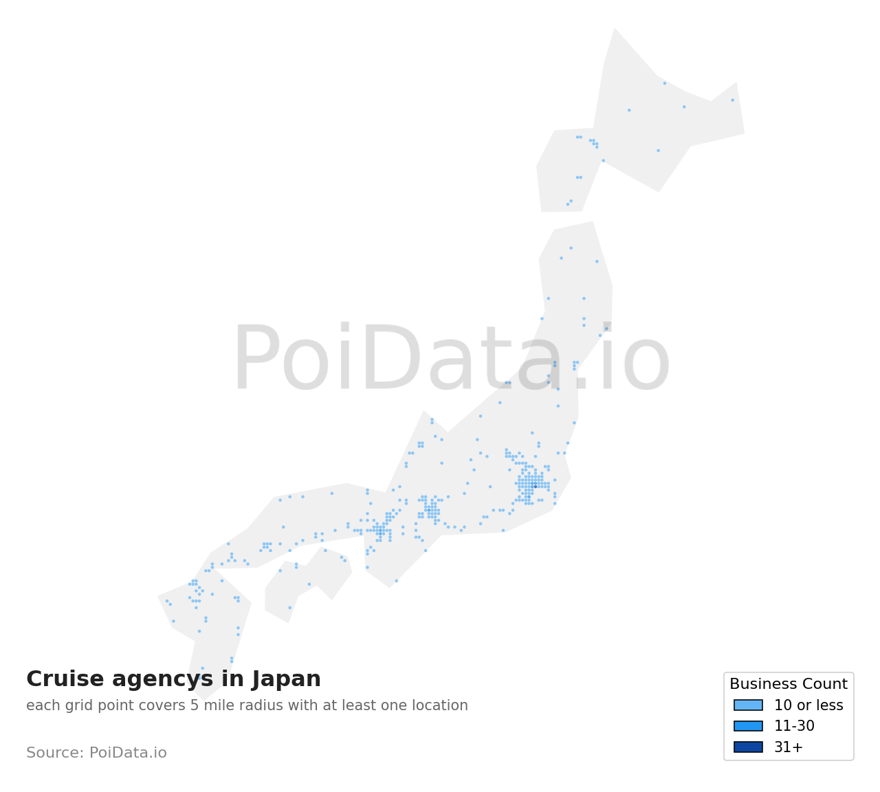 Cruise agency density map for Japan