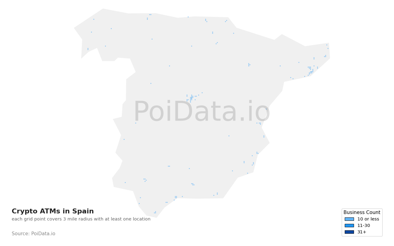 Crypto ATM density map for Spain