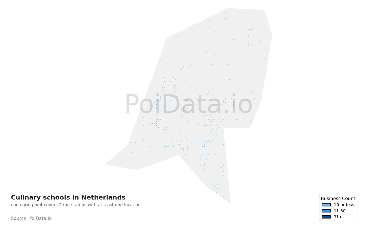 Culinary school density map for Netherlands
