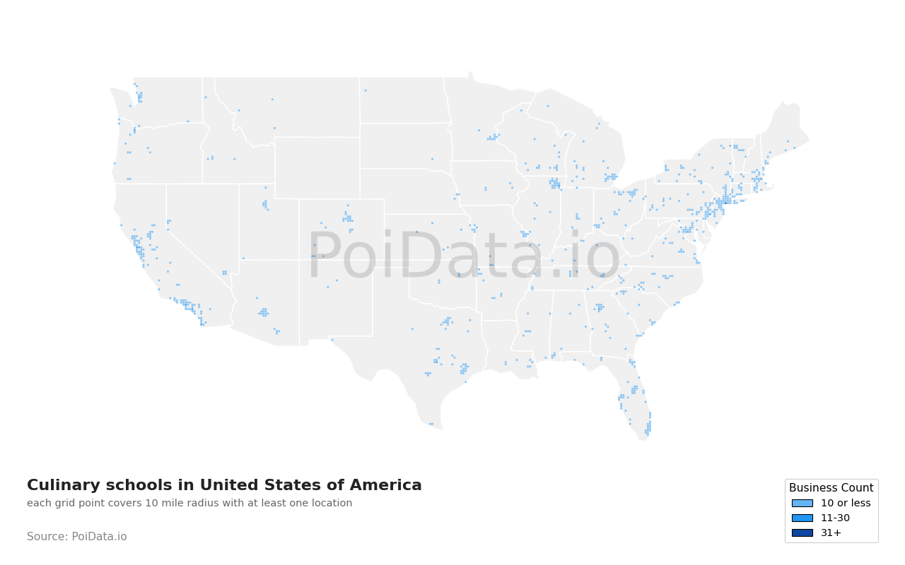 Culinary school density map for California, United States
