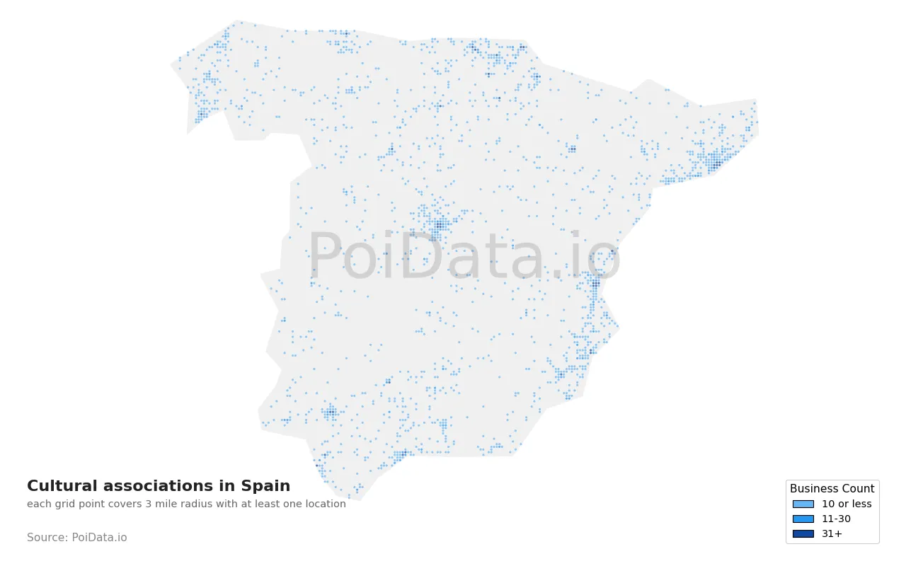 Cultural association density map for Spain