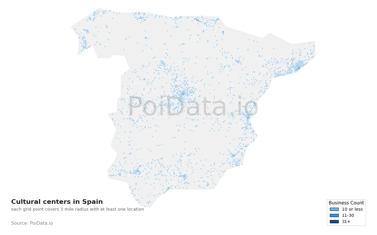 Cultural center density map for Spain