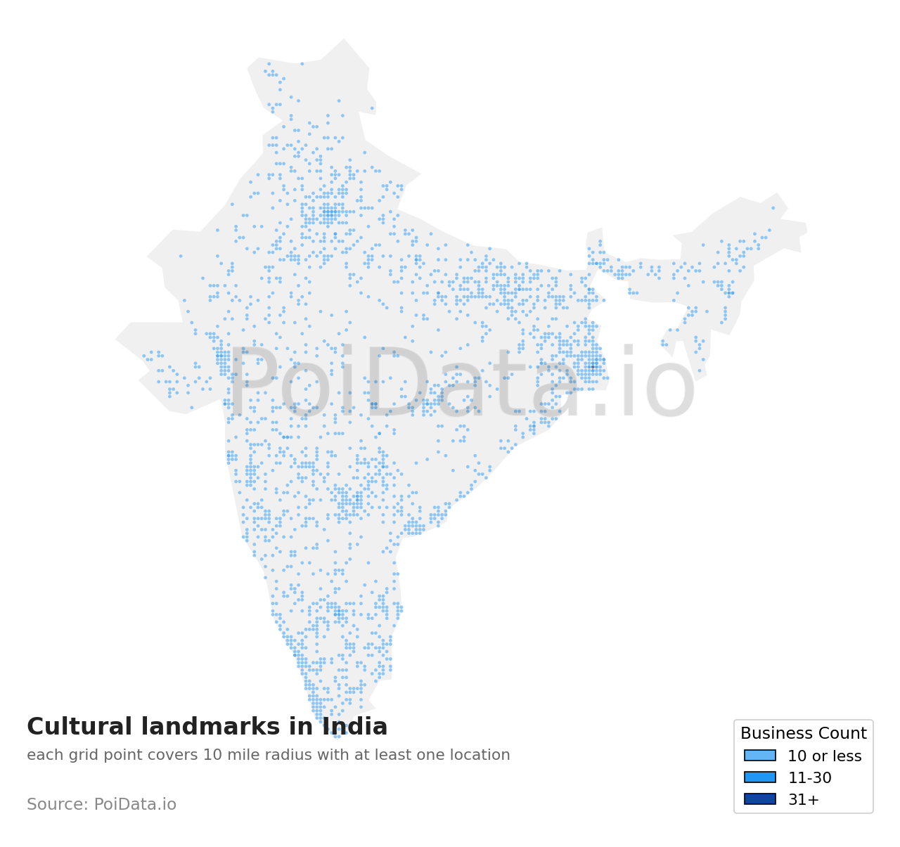 Cultural landmark density map for India
