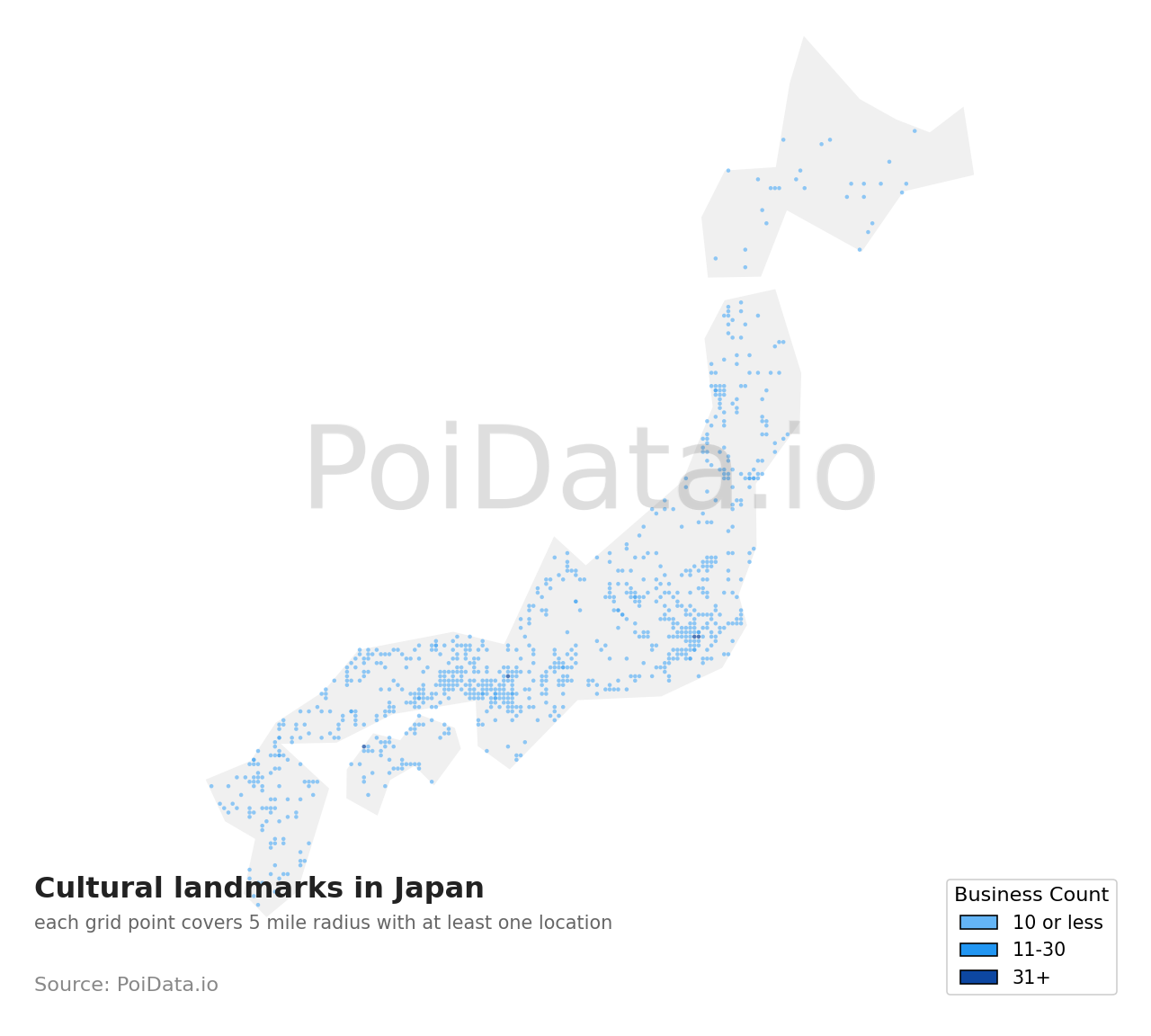 Cultural landmark density map for Chiba, Japan