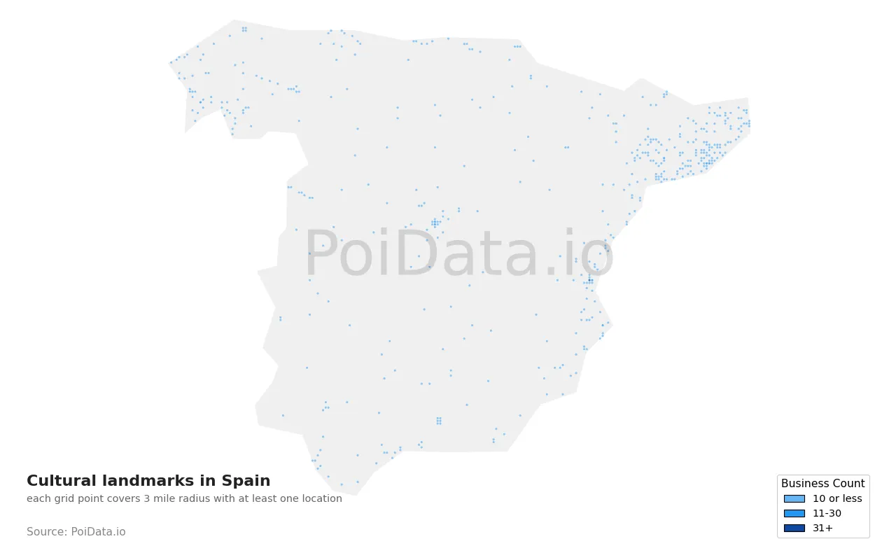 Cultural landmark density map for Spain