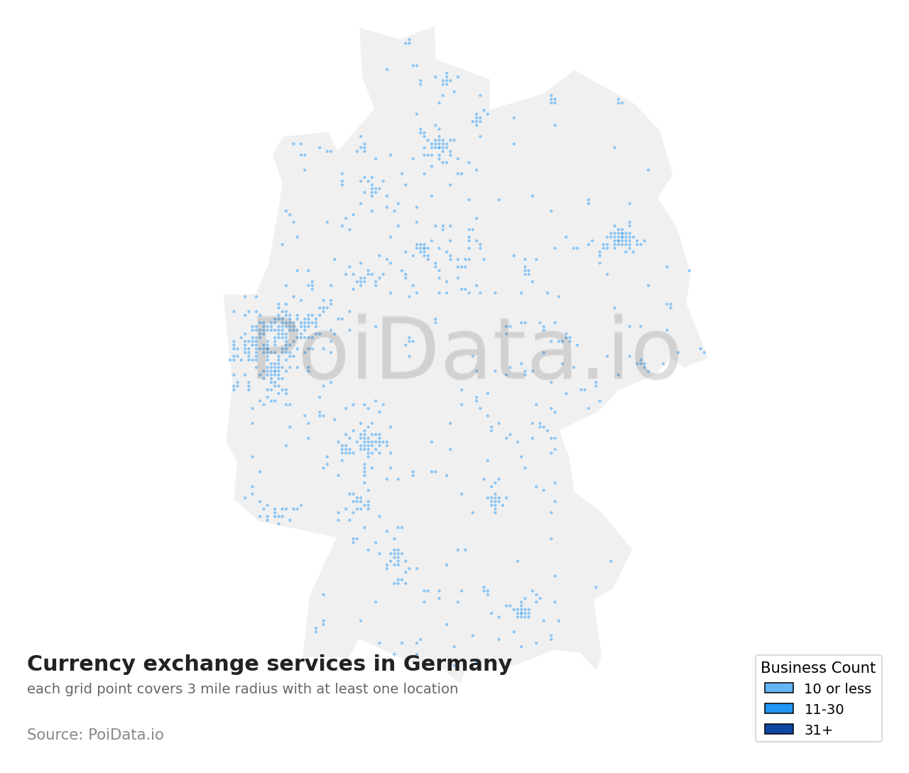 Currency exchange service density map for Germany