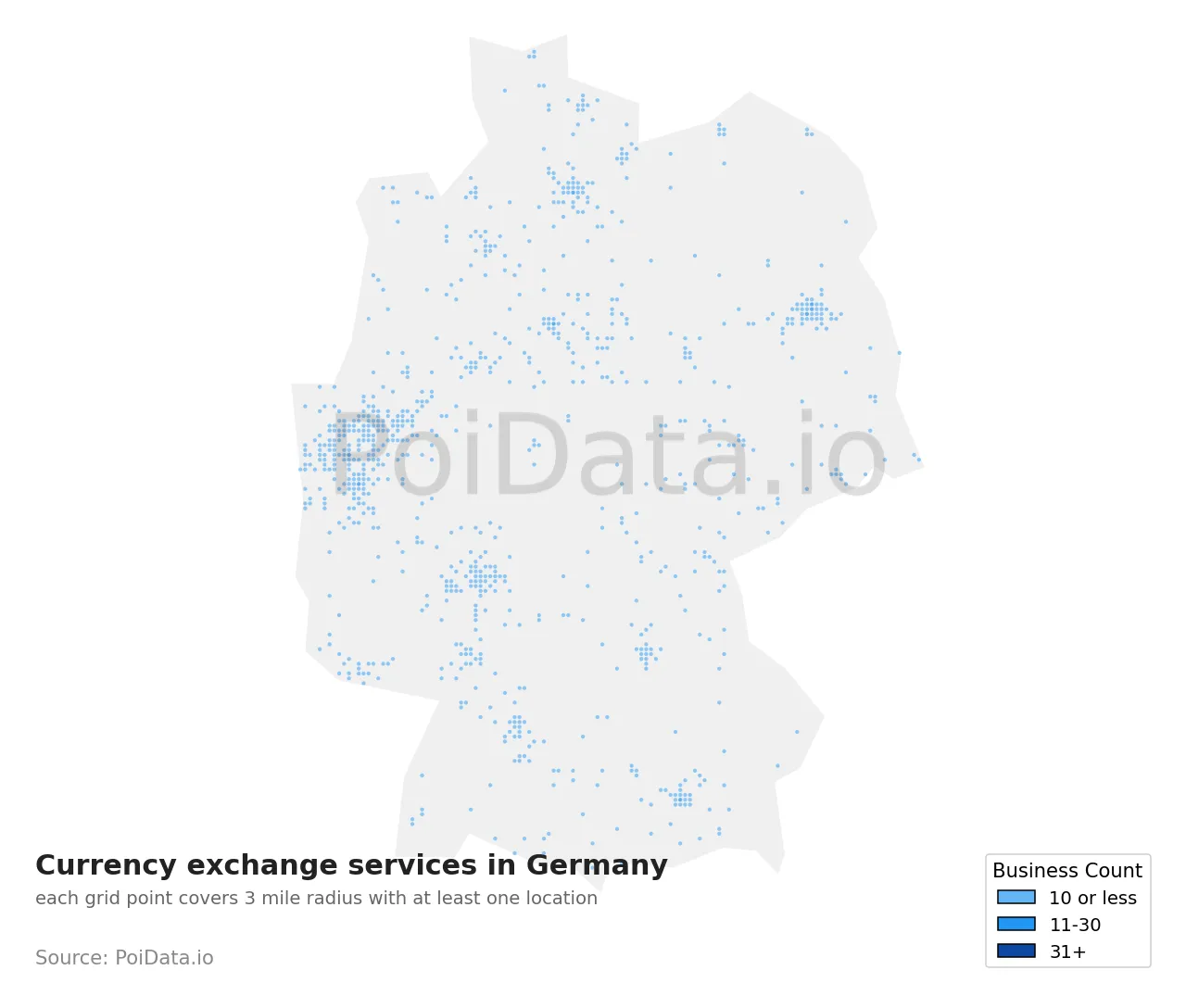 Currency exchange service density map for Germany