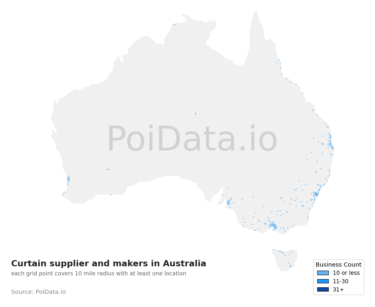 Curtain supplier and maker density map for Australia