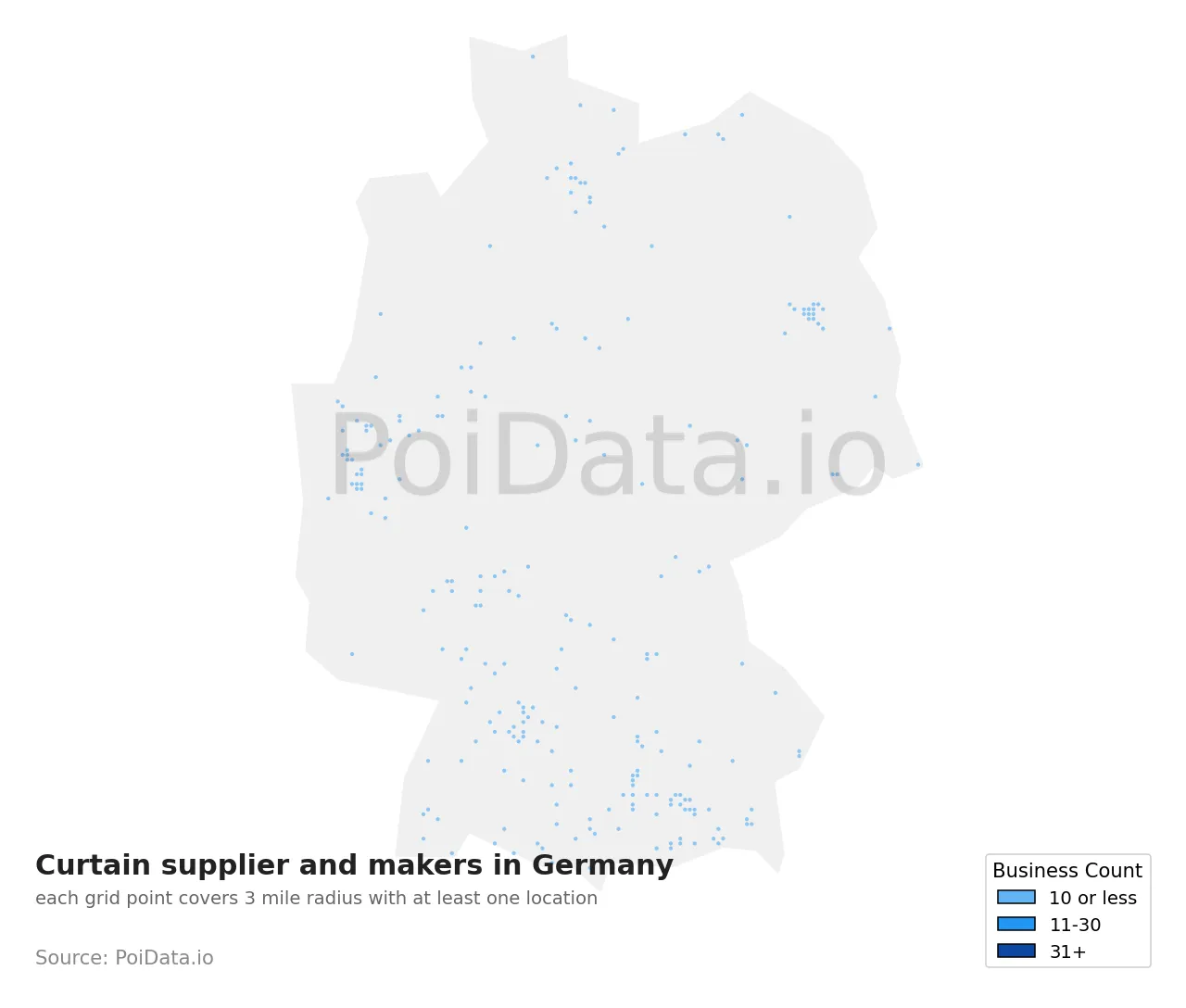 Curtain supplier and maker density map for Germany