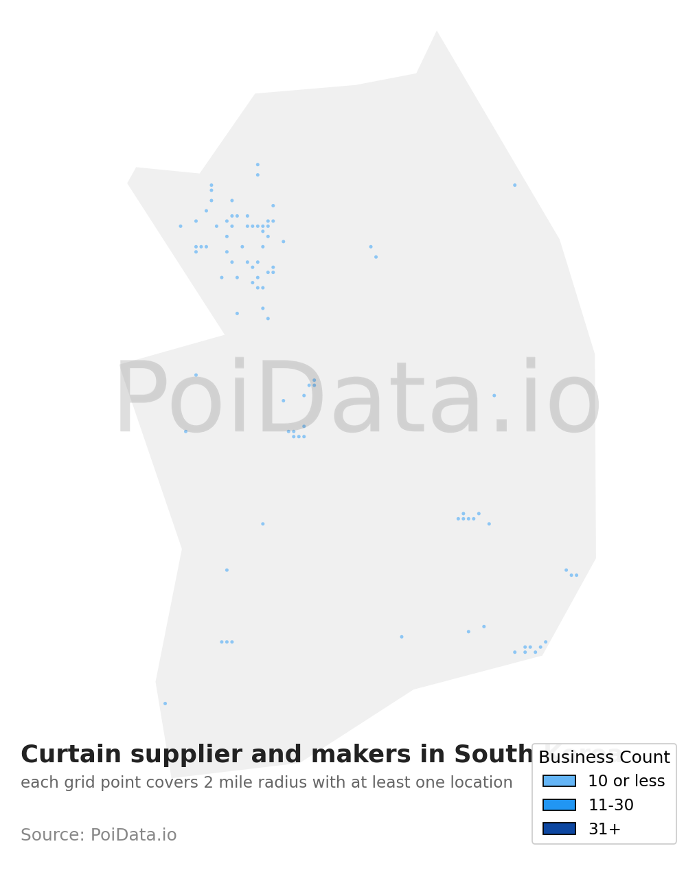 Curtain supplier and maker density map for South Korea