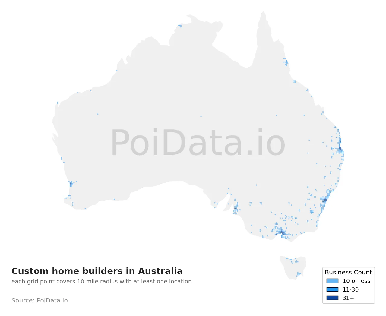 Custom home builder density map for Australia