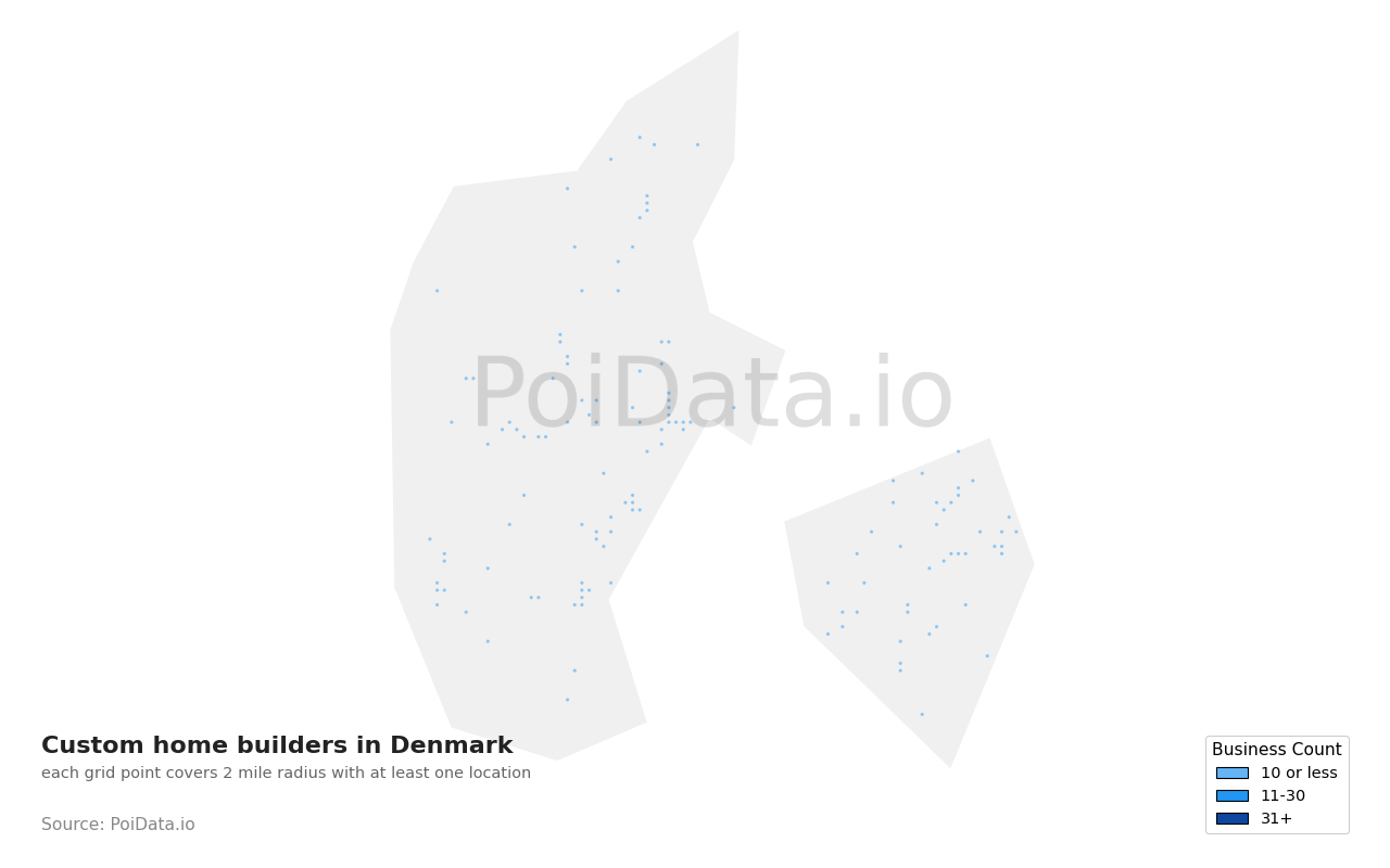 Custom home builder density map for Denmark