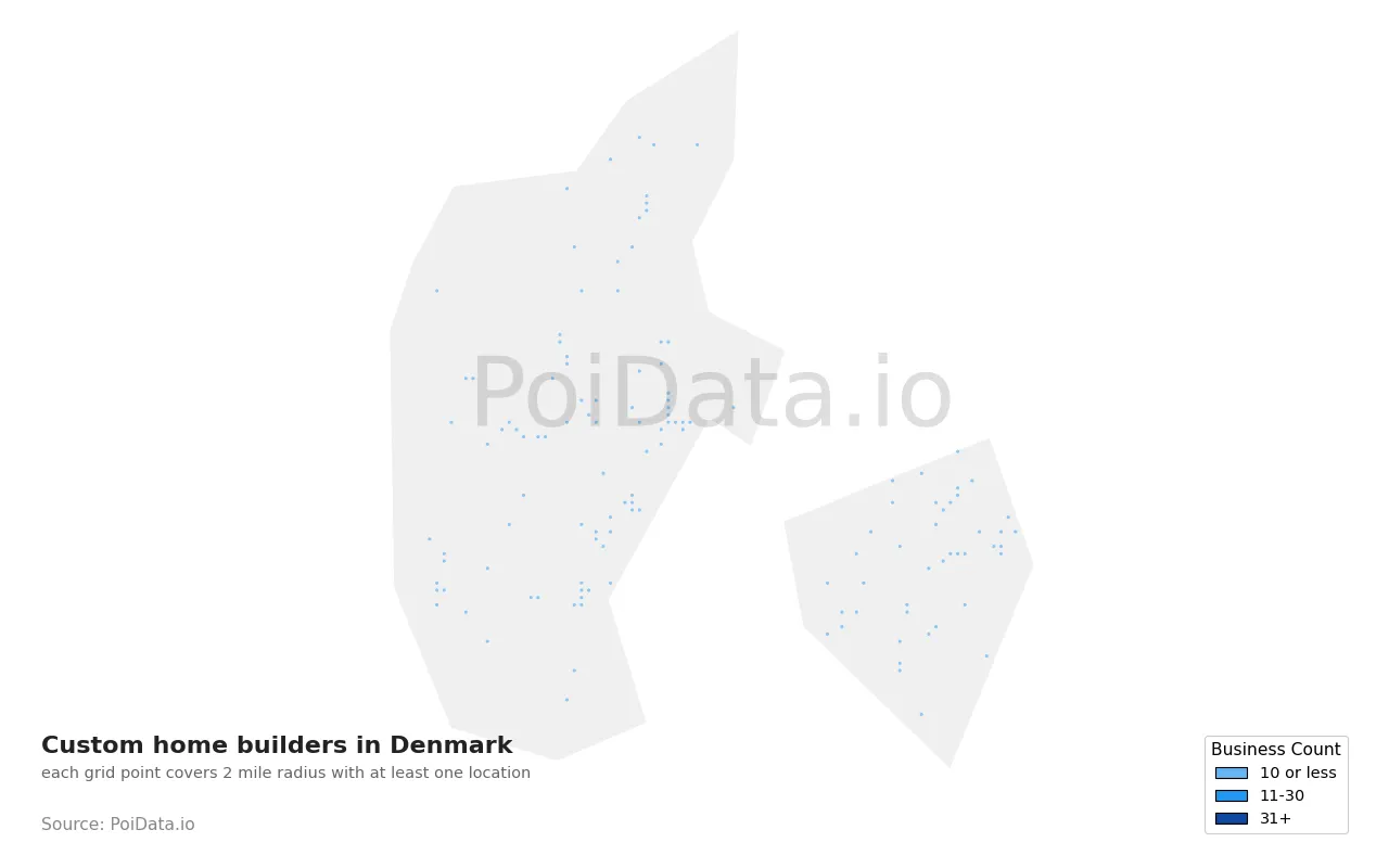 Custom home builder density map for Denmark