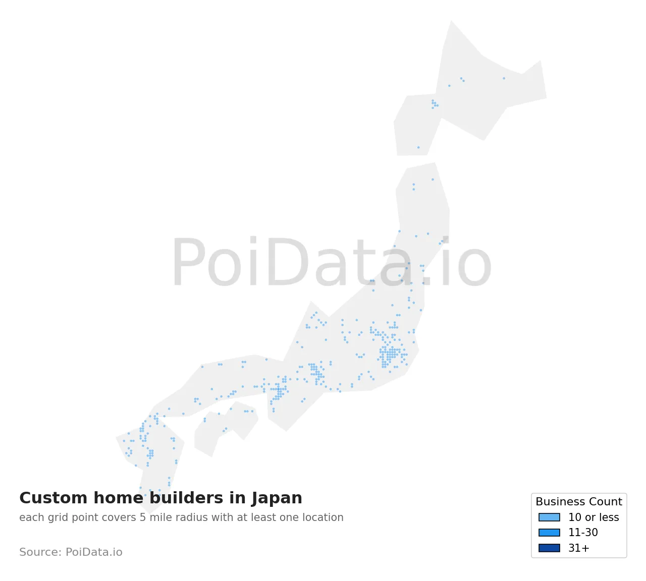 Custom home builder density map for Japan