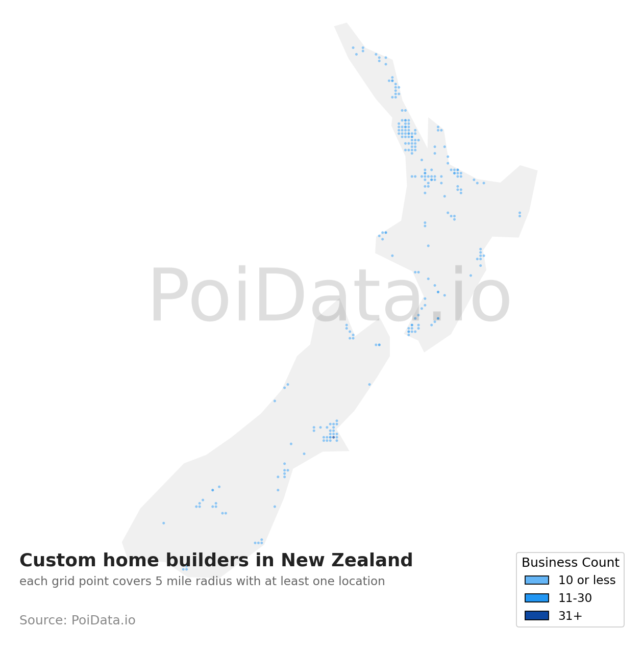 Custom home builder density map for New Zealand